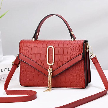 ACCENTED CROC SATCHEL SHOULDER BAG