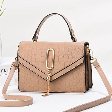 ACCENTED CROC SATCHEL SHOULDER BAG