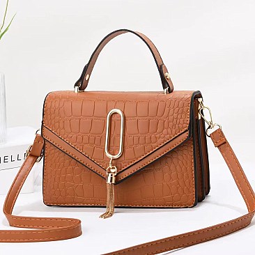 ACCENTED CROC SATCHEL SHOULDER BAG