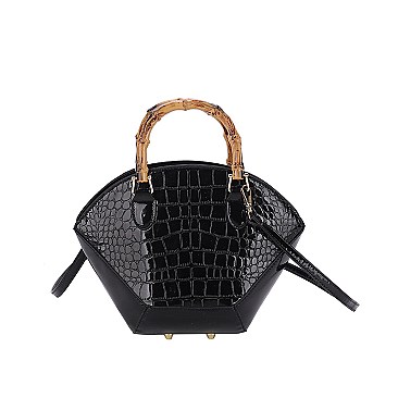 Crocodile Bamboo Handle Satchel