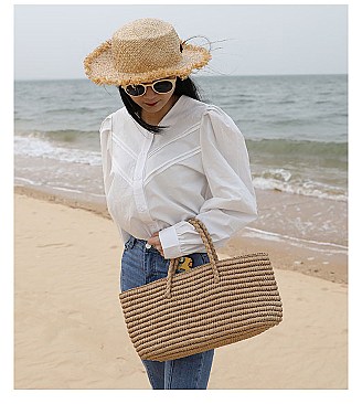 Stylish Natural Woven Draw String Tote