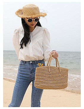 Stylish Natural Woven Draw String Tote