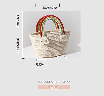 Rainbow Handle Trendy Cotton Straw Bag