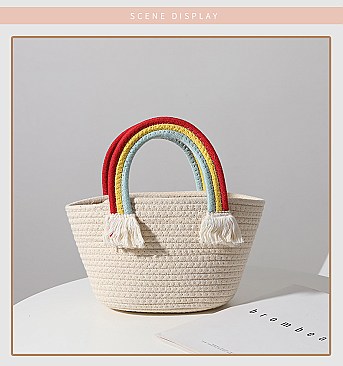 Rainbow Handle Trendy Straw Bag
