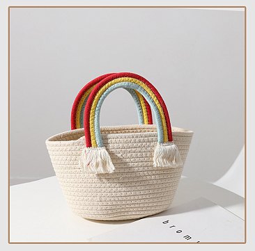 Rainbow Handle Trendy Straw Bag