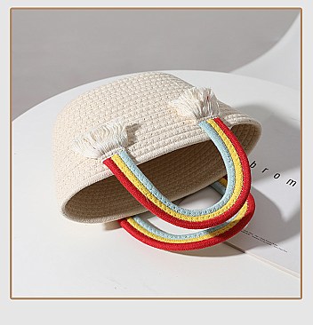 Rainbow Handle Trendy Straw Bag