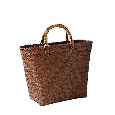 Bamboo Handle Designer Natural Straw Shopper