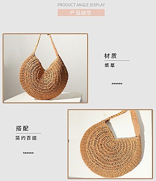 Circled Pattern Straw Round Tote