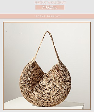 Circled Pattern Straw Round Tote