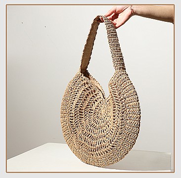 Circled Pattern Straw Round Tote