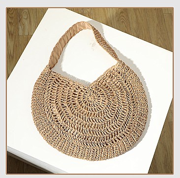 Circled Pattern Straw Round Tote