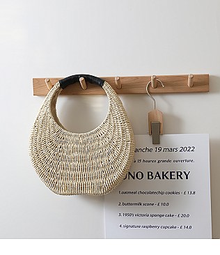 Knitted Straw Carry Satchel Basket Bag