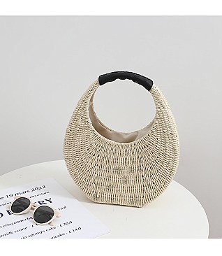 Knitted Straw Carry Satchel Basket Bag