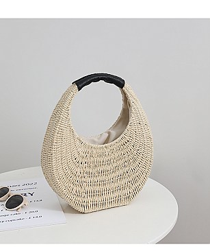 Knitted Straw Carry Satchel Basket Bag