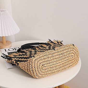 Fashion Whole Straw Print Tote Bag