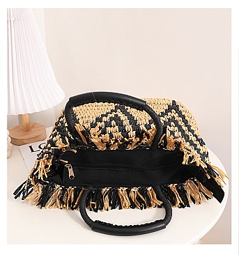 Fashion Whole Straw Print Tote Bag