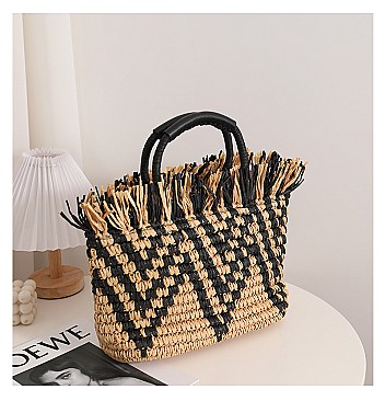 Fashion Whole Straw Print Tote Bag