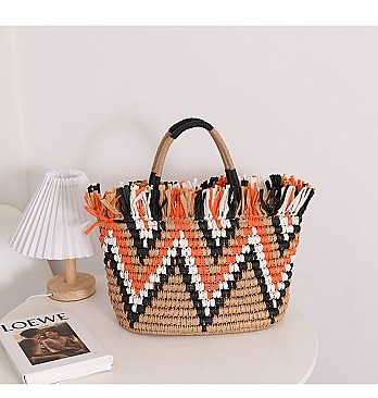 Fashion Whole Straw Print Tote Bag