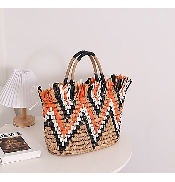 Fashion Whole Straw Print Tote Bag