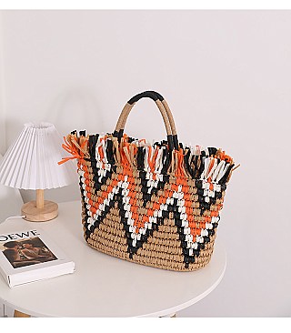 Fashion Whole Straw Print Tote Bag