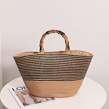 Bamboo Handle Straw Shopper Tote