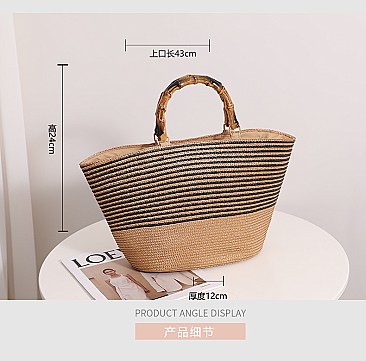 Bamboo Handle Straw Shopper Tote