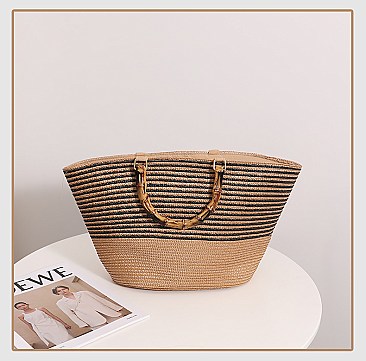 Bamboo Handle Straw Shopper Tote