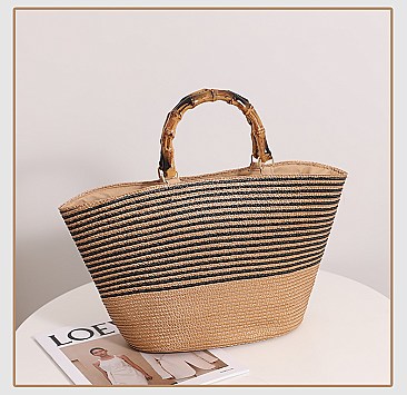 Bamboo Handle Straw Shopper Tote