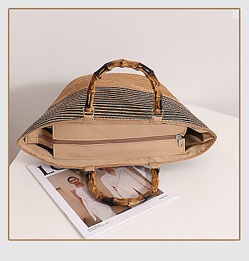 Bamboo Handle Straw Shopper Tote