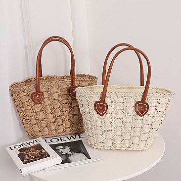 Shoulder Straw Beaded Hand Tote Bag