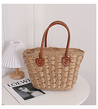 Shoulder Straw Beaded Hand Tote Bag