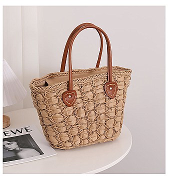 Shoulder Straw Beaded Hand Tote Bag