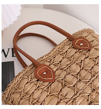 Shoulder Straw Beaded Hand Tote Bag