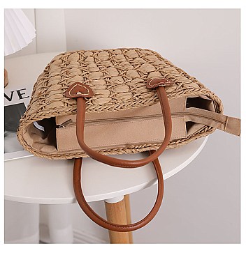 Shoulder Straw Beaded Hand Tote Bag