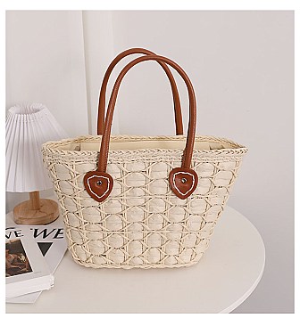 Shoulder Straw Beaded Hand Tote Bag