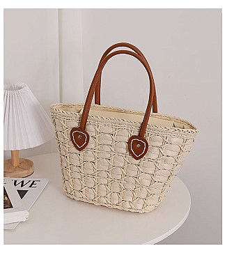 Shoulder Straw Beaded Hand Tote Bag