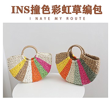 Multi Color Straw Weave Summer Beach Bags