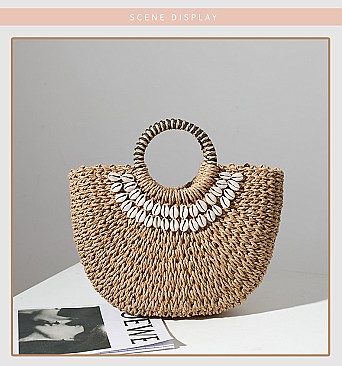 Shell Decor Straw Bag