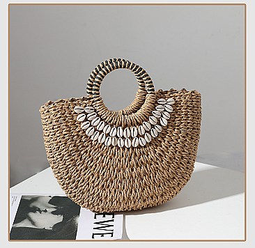 Shell Decor Straw Bag