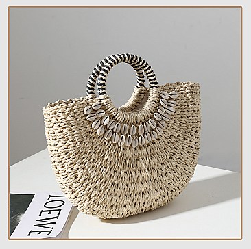 Shell Decor Straw Bag