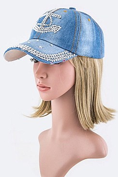 Crystal Anchor Embellished Fashion Denim Cap