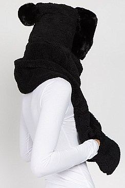 Stylish Soft Fur Hooded Scarf with Pockets FM-AT267