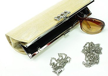 RHINESTONE CLASP SATIN EVENING BAG