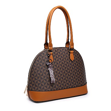 3 IN 1 MONOGRAM DOME SHAPED SATCHEL CROSSBODY AND WALLET SET