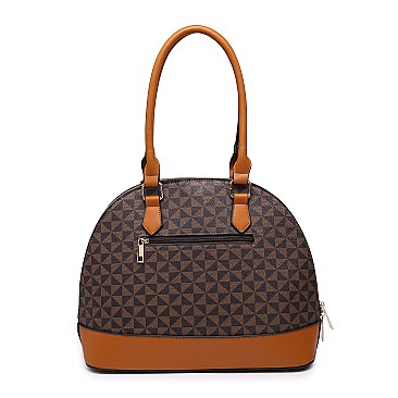 3 IN 1 MONOGRAM DOME SHAPED SATCHEL CROSSBODY AND WALLET SET