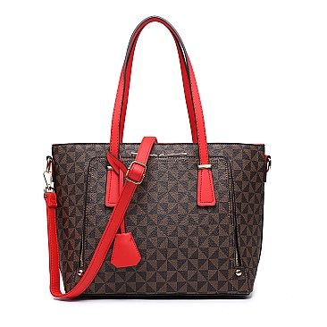 3 IN 1 STYLISH MODERN MONOGRAM TOTE CROSSBODY AND CLUTCH SET