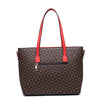 3 IN 1 STYLISH MODERN MONOGRAM TOTE CROSSBODY AND CLUTCH SET