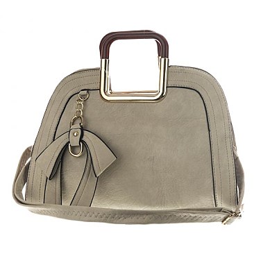 SQUARE HANDLE SATCHEL WITH BOW TIE ACCENT