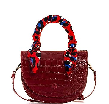 SCARF HANDLE CROCO TEXTURED CROSSBODY BAG