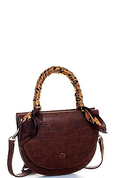 SCARF HANDLE CROCO TEXTURED CROSSBODY BAG